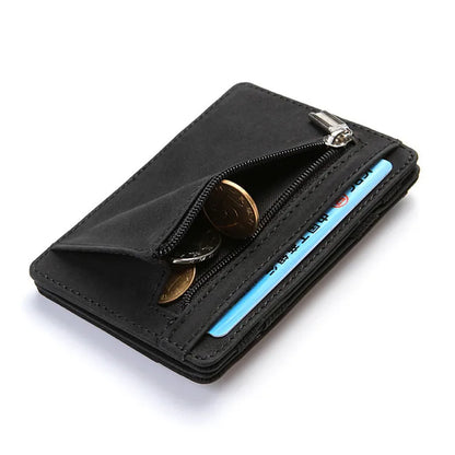 New Fashion Slim Men's Leather Magic Wallet, Designer Credit Card Holder, Small Cash Clip Billfold