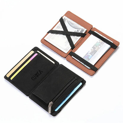 New Fashion Slim Men's Leather Magic Wallet, Designer Credit Card Holder, Small Cash Clip Billfold