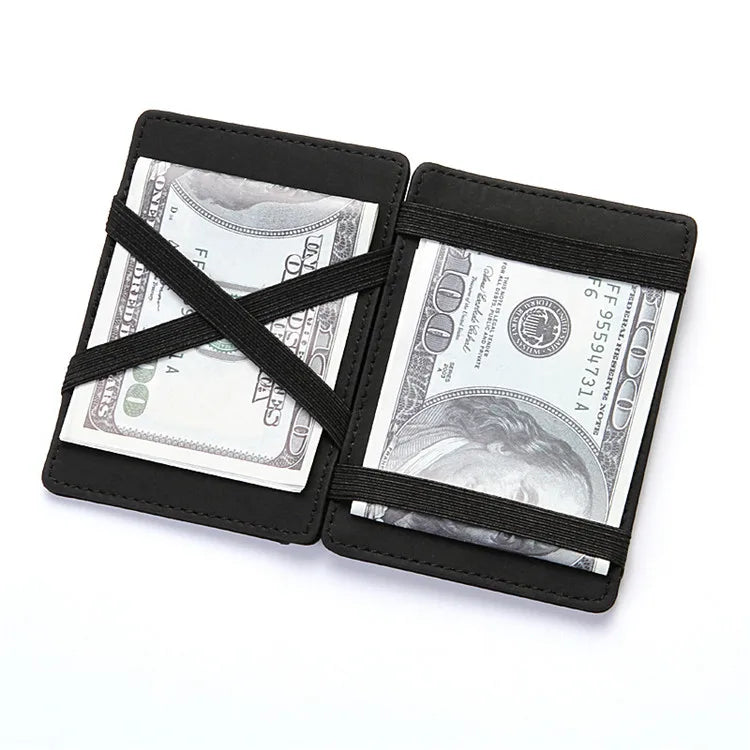 New Fashion Slim Men's Leather Magic Wallet, Designer Credit Card Holder, Small Cash Clip Billfold