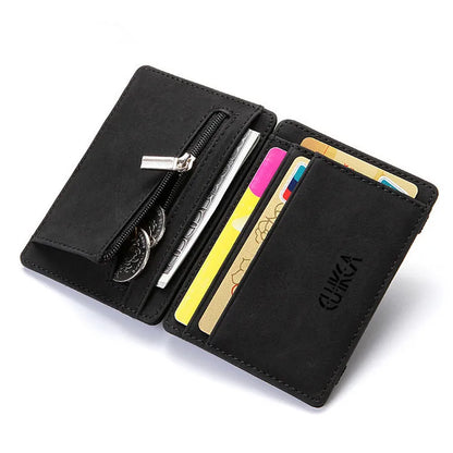 New Fashion Slim Men's Leather Magic Wallet, Designer Credit Card Holder, Small Cash Clip Billfold