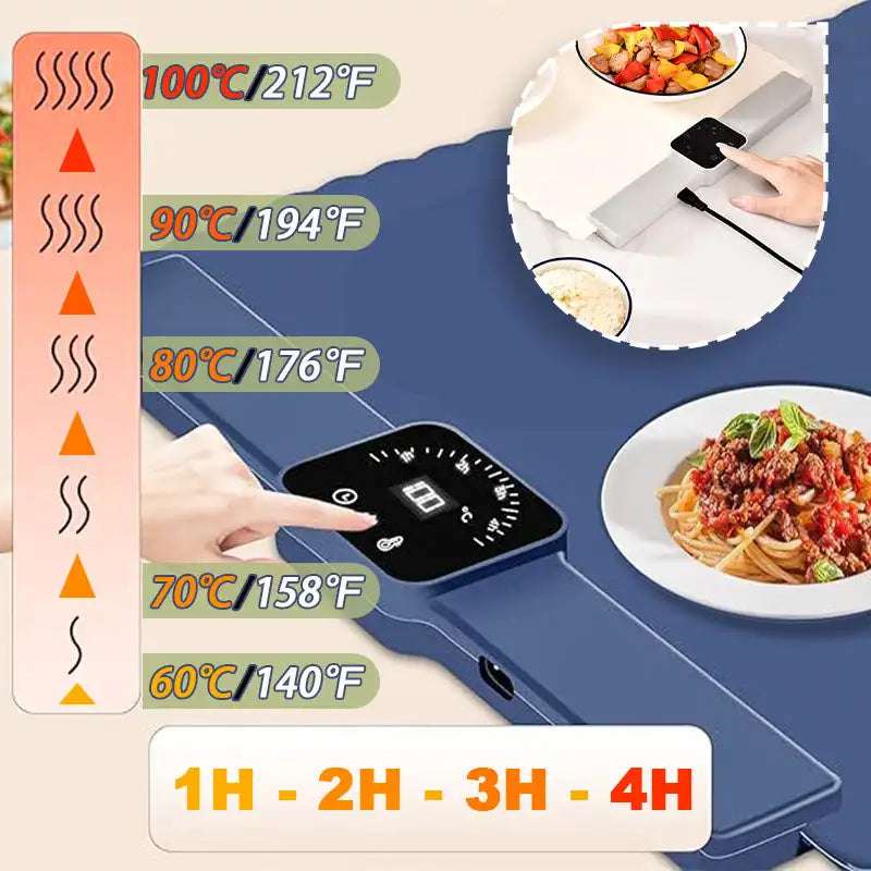 Electric Warming Tray with Adjustable Temperature Foldable Food Warmer Mat for Parties Buffet Features 5 Modes Fast Heating Pad