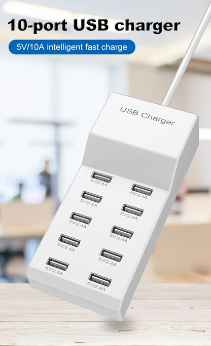 10 Ports 5V USB AC Charger Strip Adapter Portable USB Power Adapter for Home Office Travel Wall Charger EU/US Plug